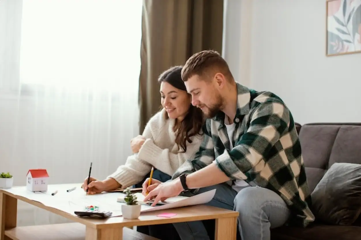 Medium shot couple sitting on couch