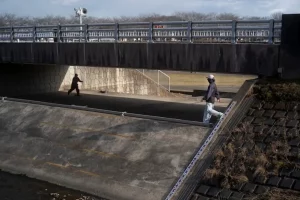 Young people skateboarding in japan