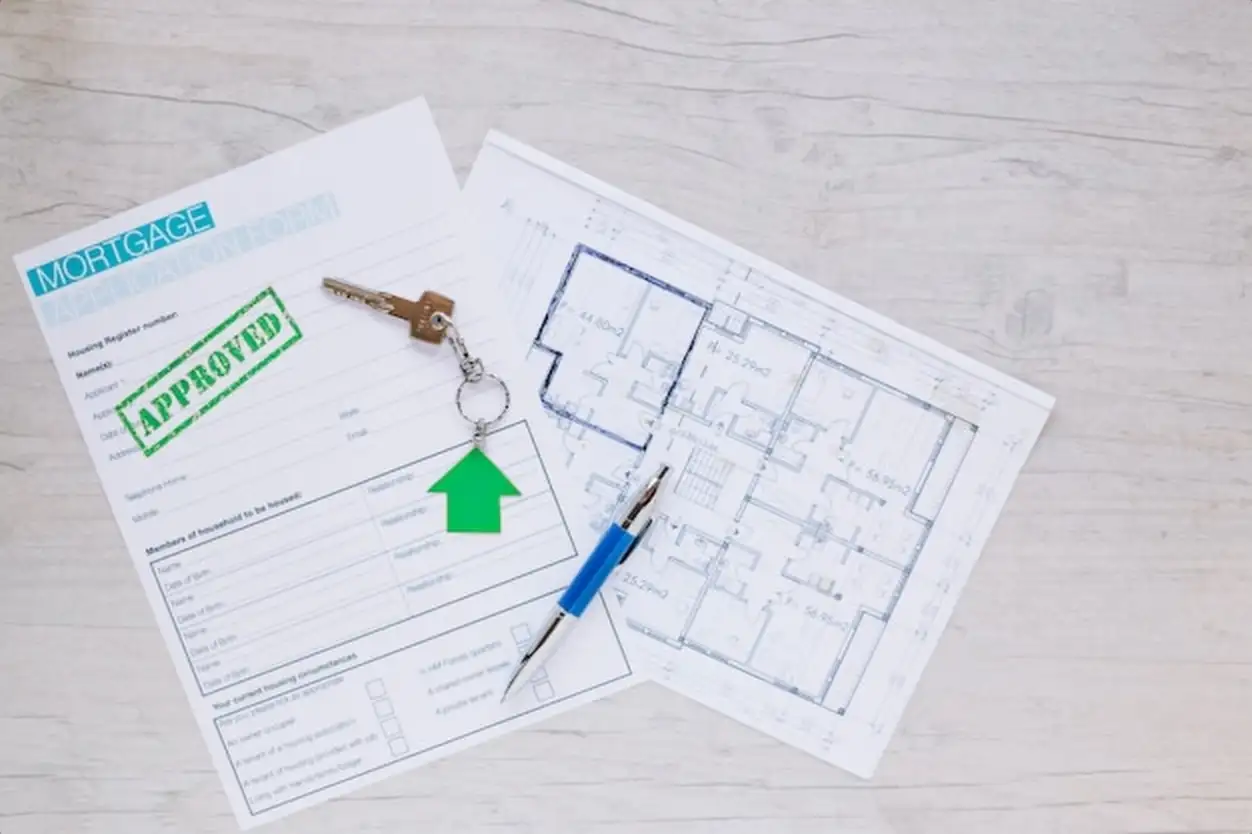 Future house blueprint and mortgage form