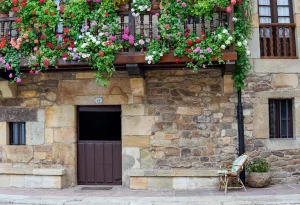 demeure pierre façade jardin fleurs