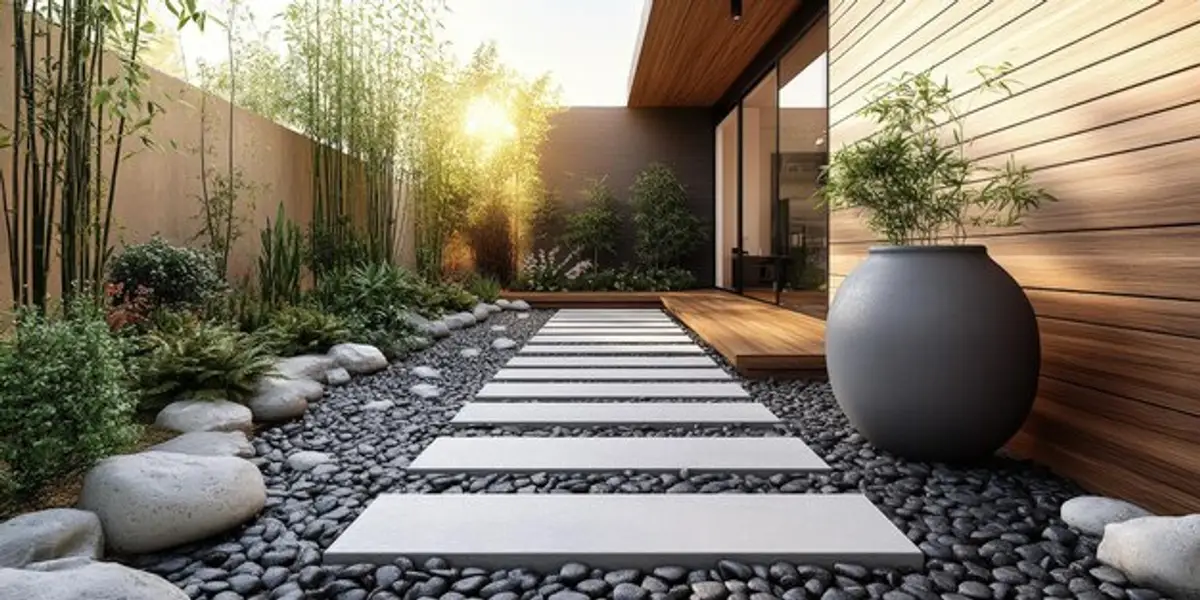 jardin moderne terrasse bois pierre naturelle